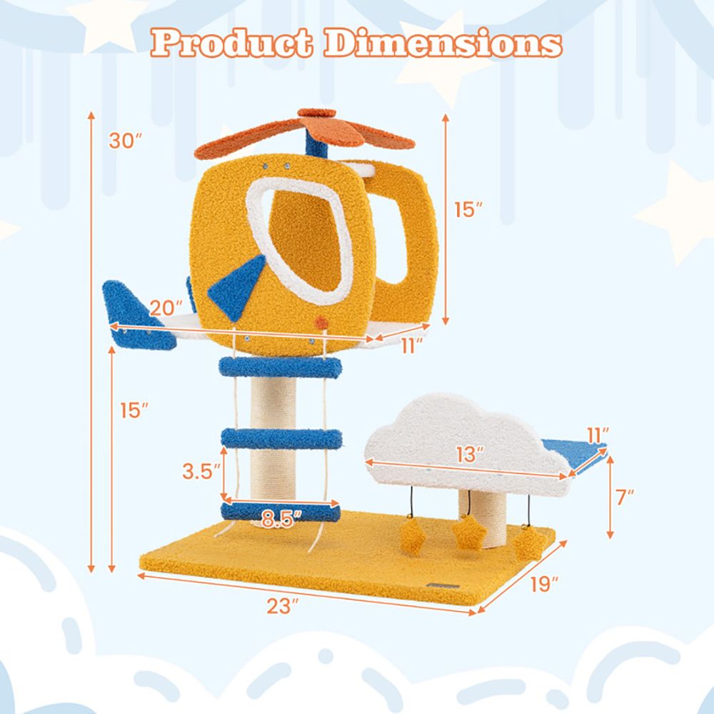 1PC Indoor Small Aviation-Themed Cat Tree Cat Tower with Helicopter