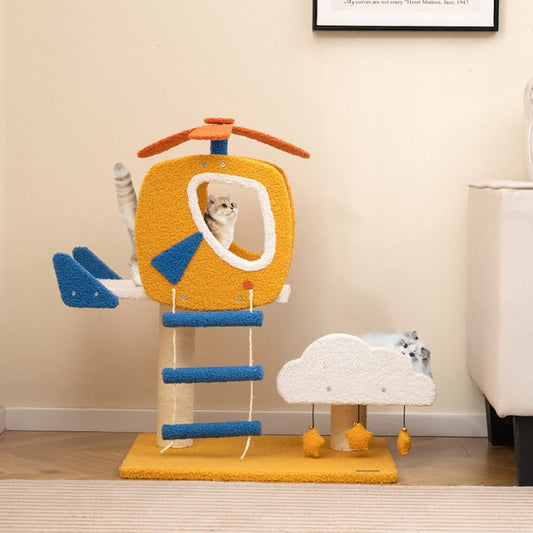 1PC Indoor Small Aviation-Themed Cat Tree Cat Tower with Helicopter