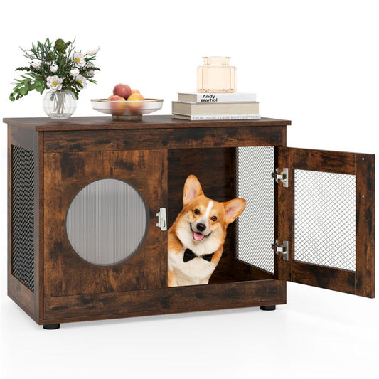 2-in-1 Dog Crate End Table - Rustic Brown, 88lbs Capacity