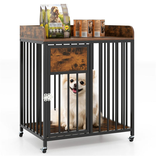 2-in-1 Dog Crate Furniture with Thickened Metal Tubes, Lockable