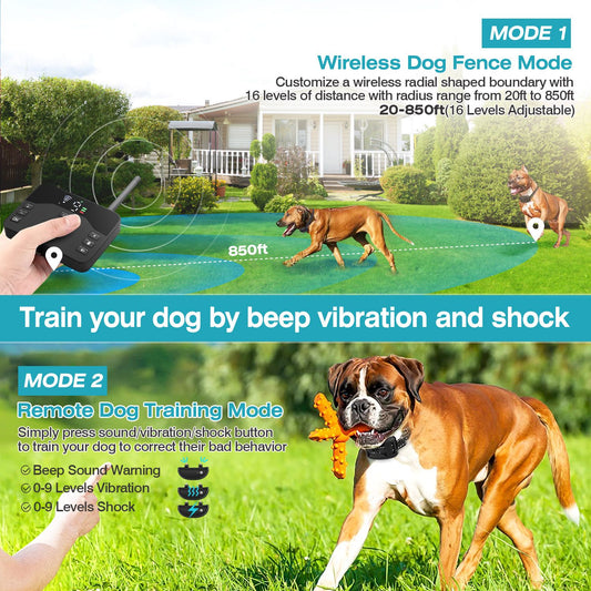 In 1 Wireless Electric Dog Fence Waterproof Pet Shock Boundary