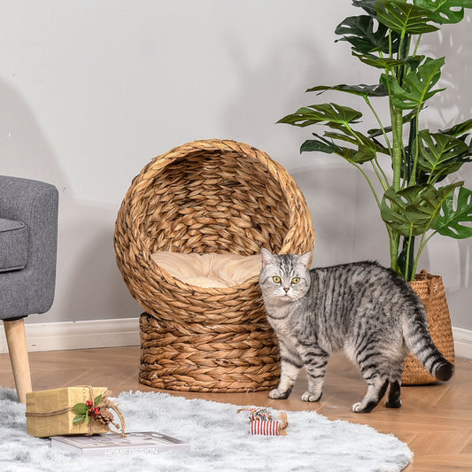 20" Elevated Cat Bed, Natural Braided Banana Leaf Basket