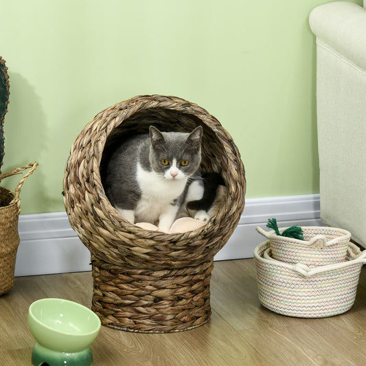 20" Natural Braided Elevated Cat Bed, Cat Basket Kitten House Chair