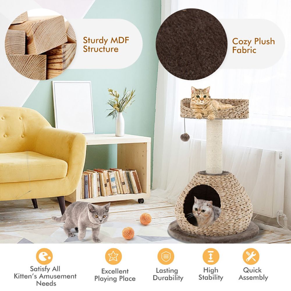 Inches Hand-Made Cat Tree Tower with Jump Platform