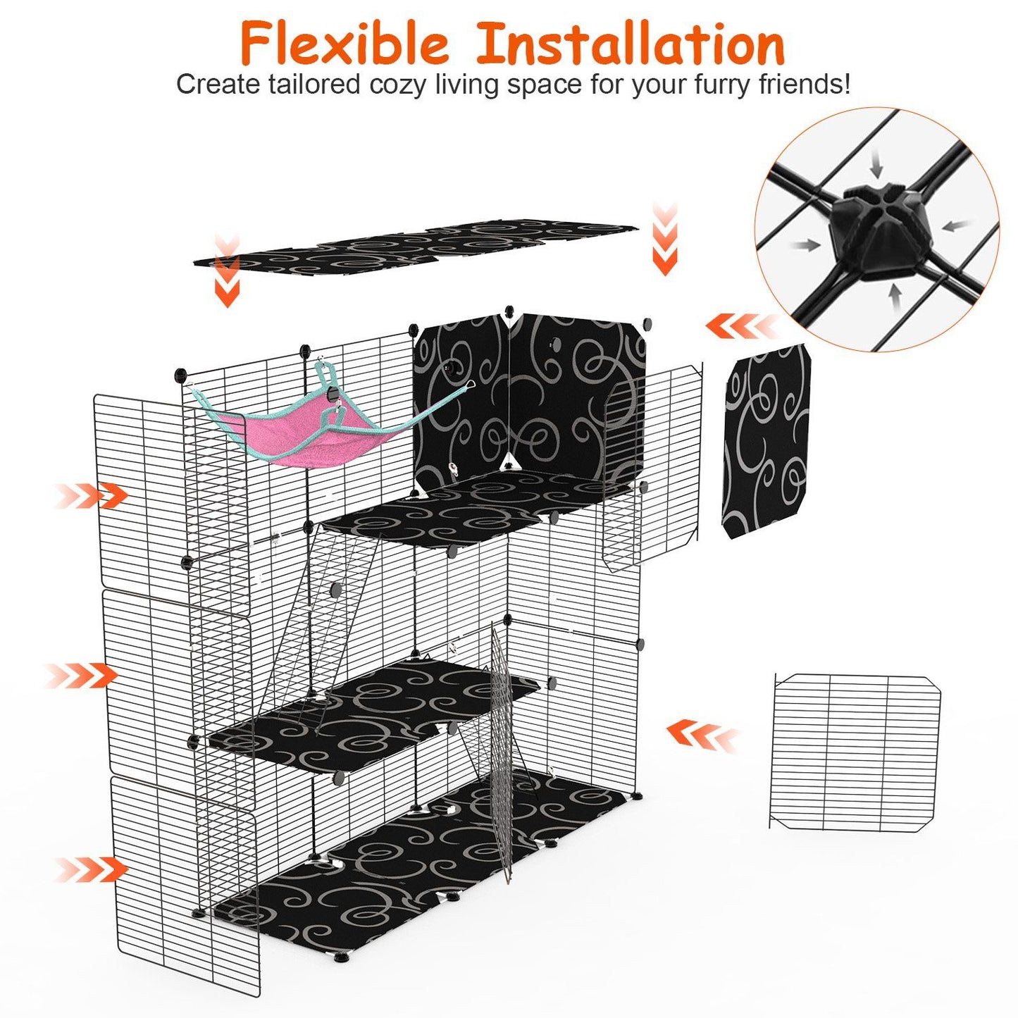 3-Tier Cat Cage Enclosure Indoor Cat Cage Playpen with Hammock Toy