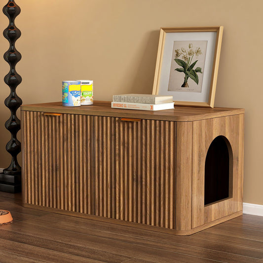 31.5" Walnut Cat Litter Box Enclosure Furniture, Large Decorative