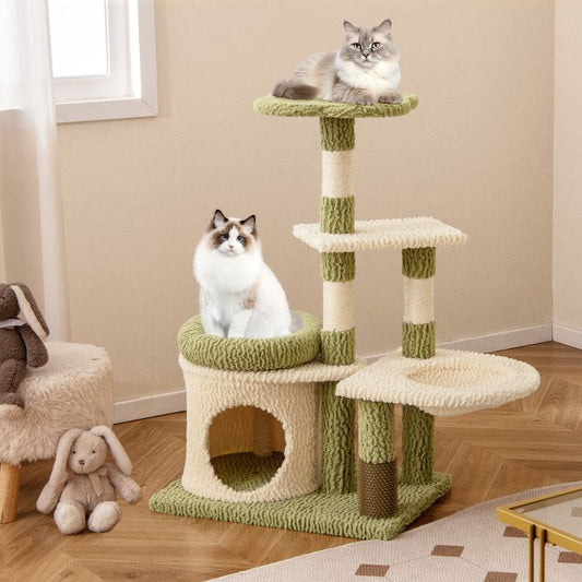 Inch Tall Multi-Level Aesthetic Kitten Tower with Condo and Bed