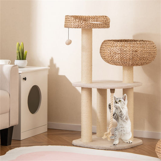 Inch Hand-Woven Water Hyacinth Cat Tree, 3 Sisal Scratching Posts