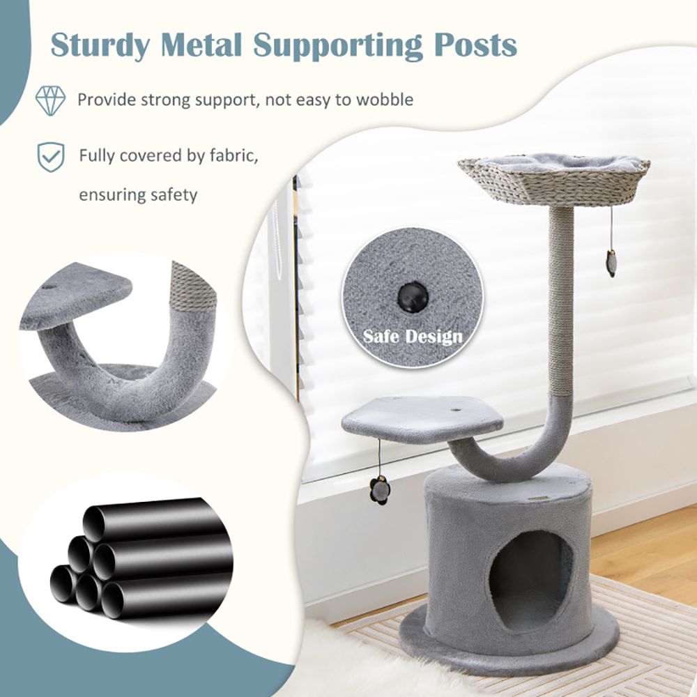 Inch Cat Tower with Curved Metal Supporting Frame