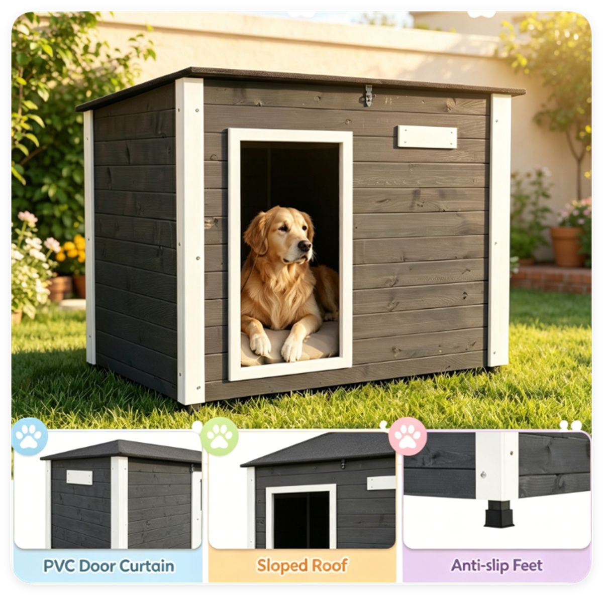 42.5 X 33.5" Outdoor Dog House with Sloped Asphalt Roof, Elevated