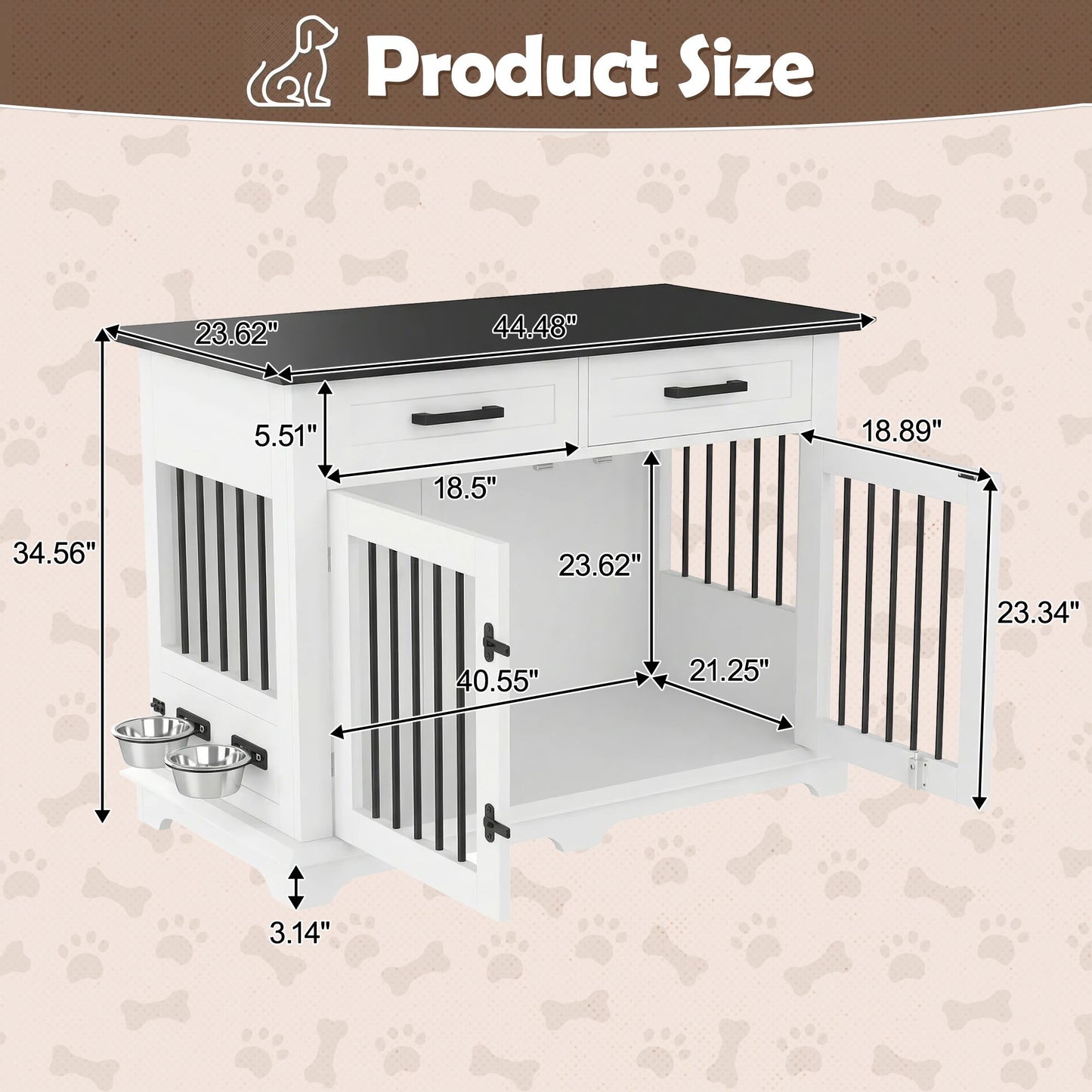 44.48" Large Dog Crate Furniture, Indoor Wooden Dog Kennel End