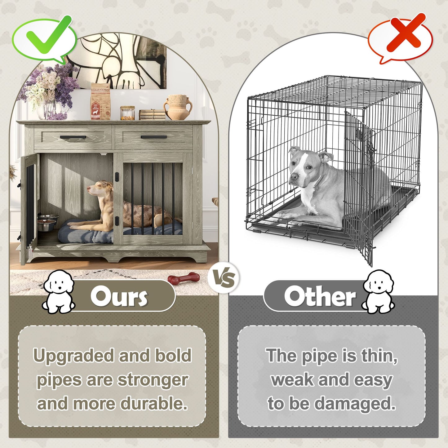 44.48" Large Dog Crate Furniture, Indoor Wooden Dog Kennel End
