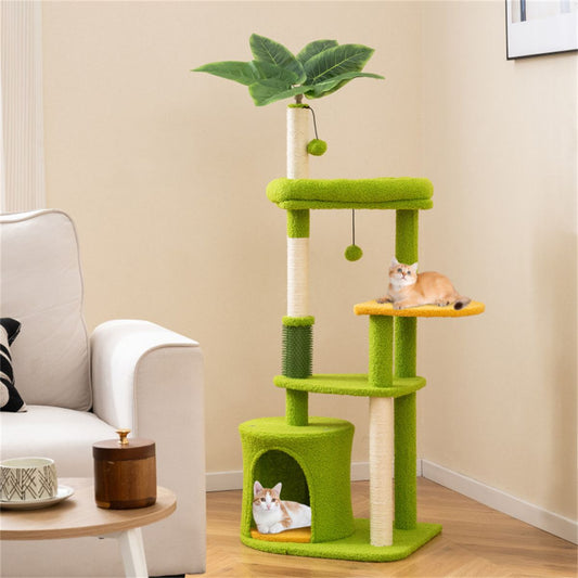 48" Cat Tree with Tropical Leaves - Self-Groomer & Scratching