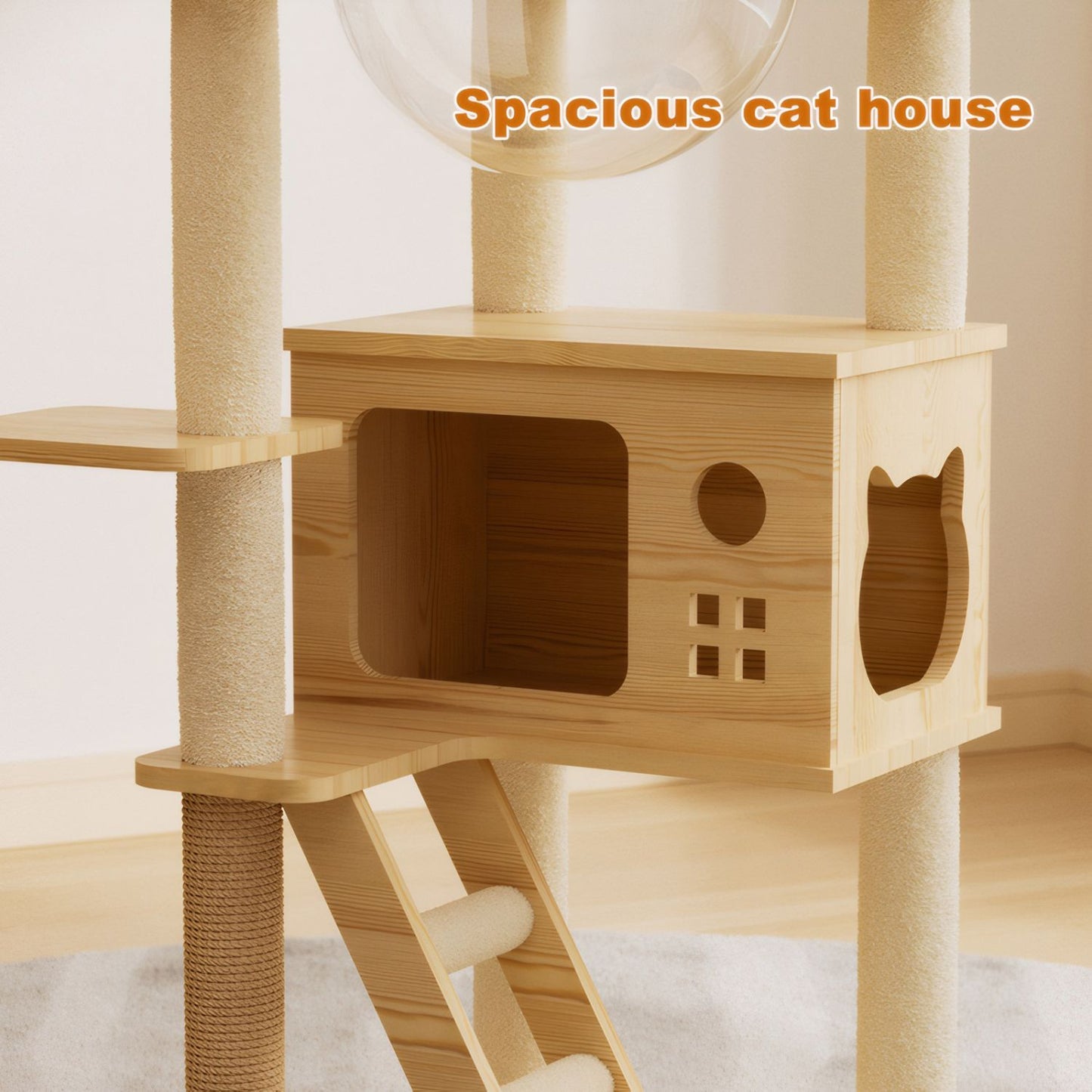 48.8" Modern Cat Tower, Wood Cat Tree Tower for Indoor Cats, Cat