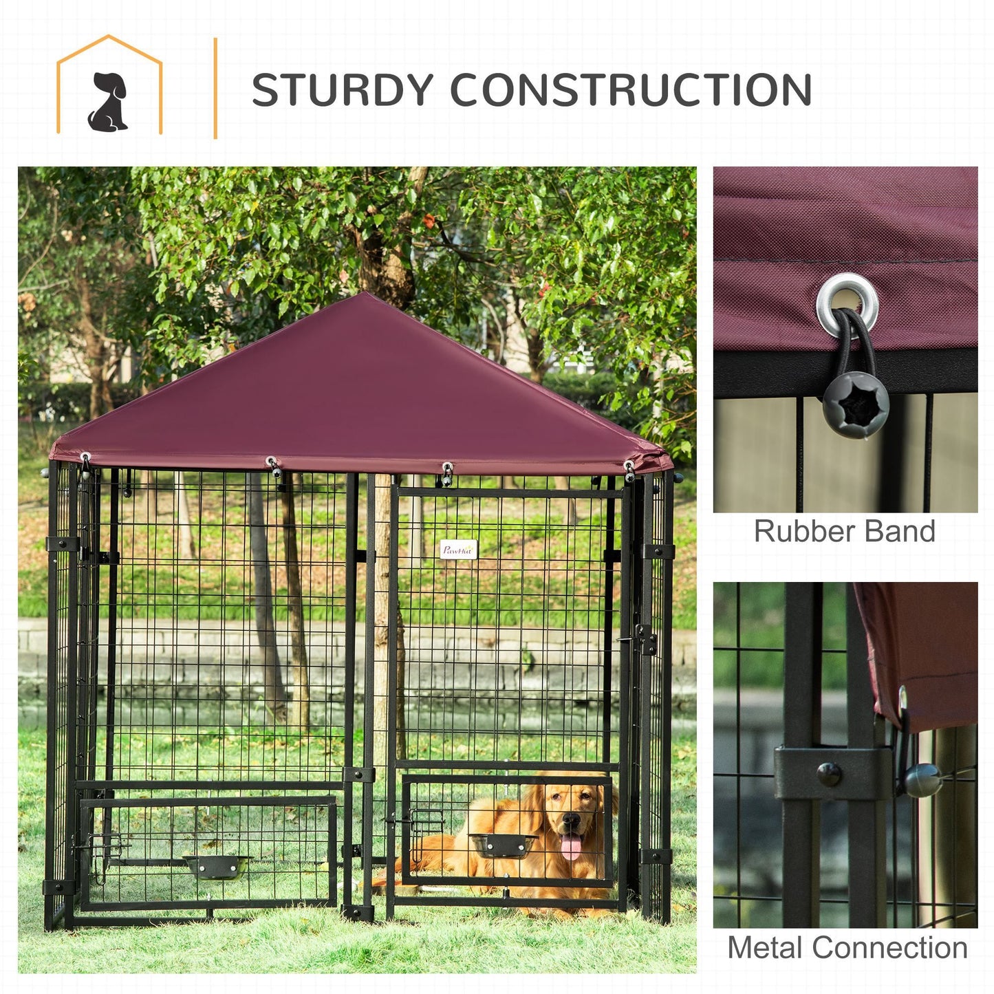 Outdoor Dog Kennel with Rotating Bowl Holders, Walk-in Pet Playpen