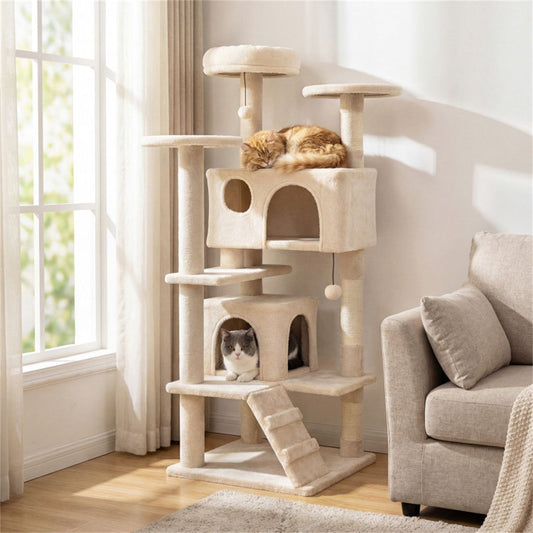 52" Tall Cat Tree Tower with Perches & Condos, Multi-Cat Playground