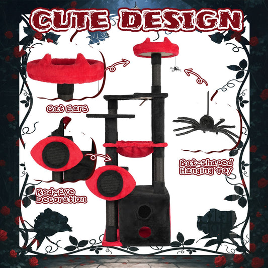 53" Large Cat Tree, Gothic Cat Tower with Padded Perch, Spacious