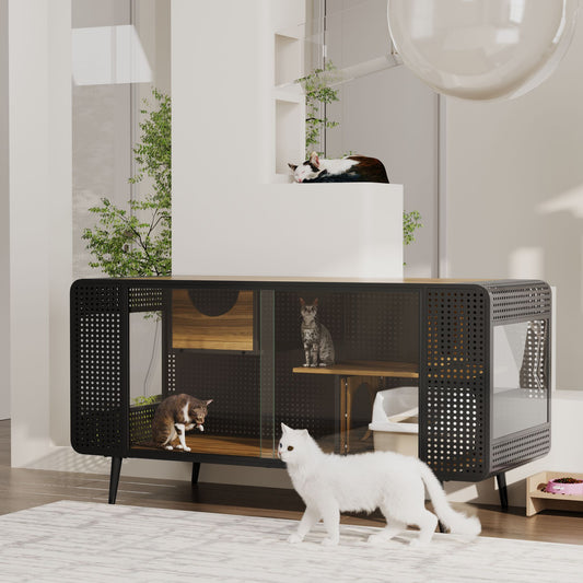 55.12 "Spacious Cat House with Tempered Glass, for Living Room