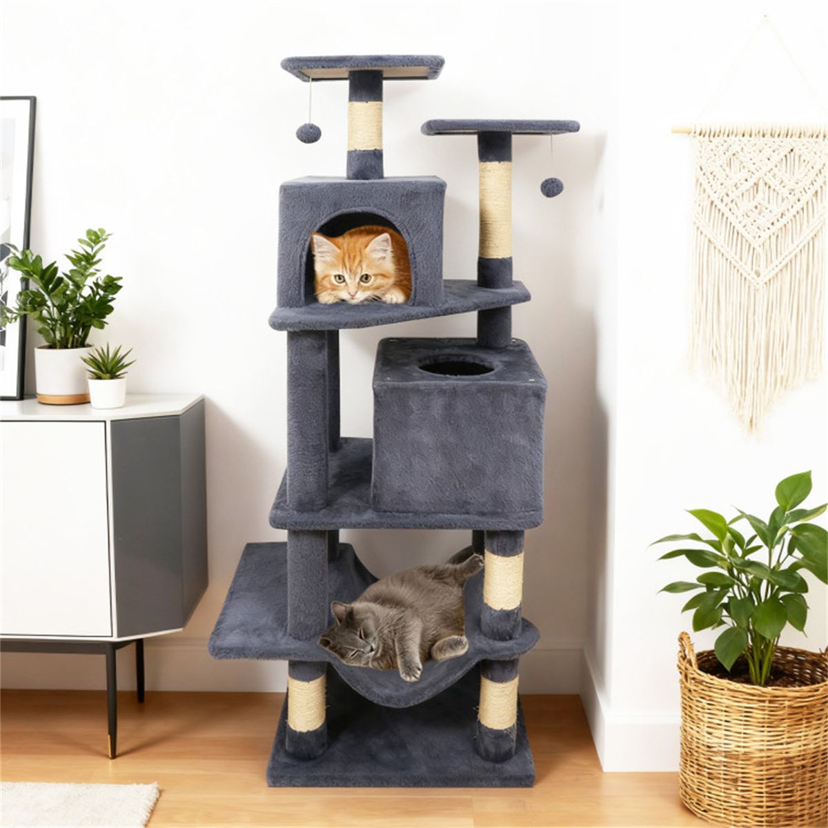 57" Multi-Level Cat Tree for Multi-Cat Households, 2 Condos &