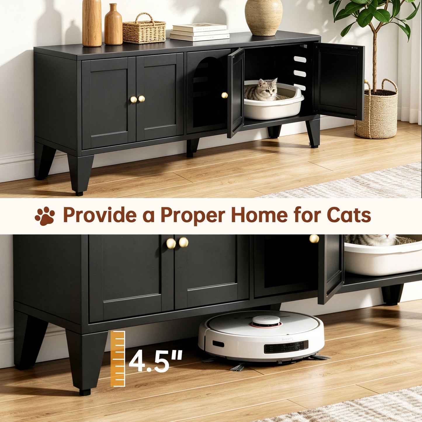 58" Metal Cat Litter Box Enclosure, Hidden Litter Box Furniture