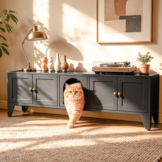 58" Metal Cat Litter Box Enclosure, Hidden Litter Box Furniture