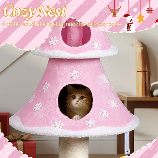 59in Large Tall Christmas Tree Cat Tower with 2 Cat Condos &