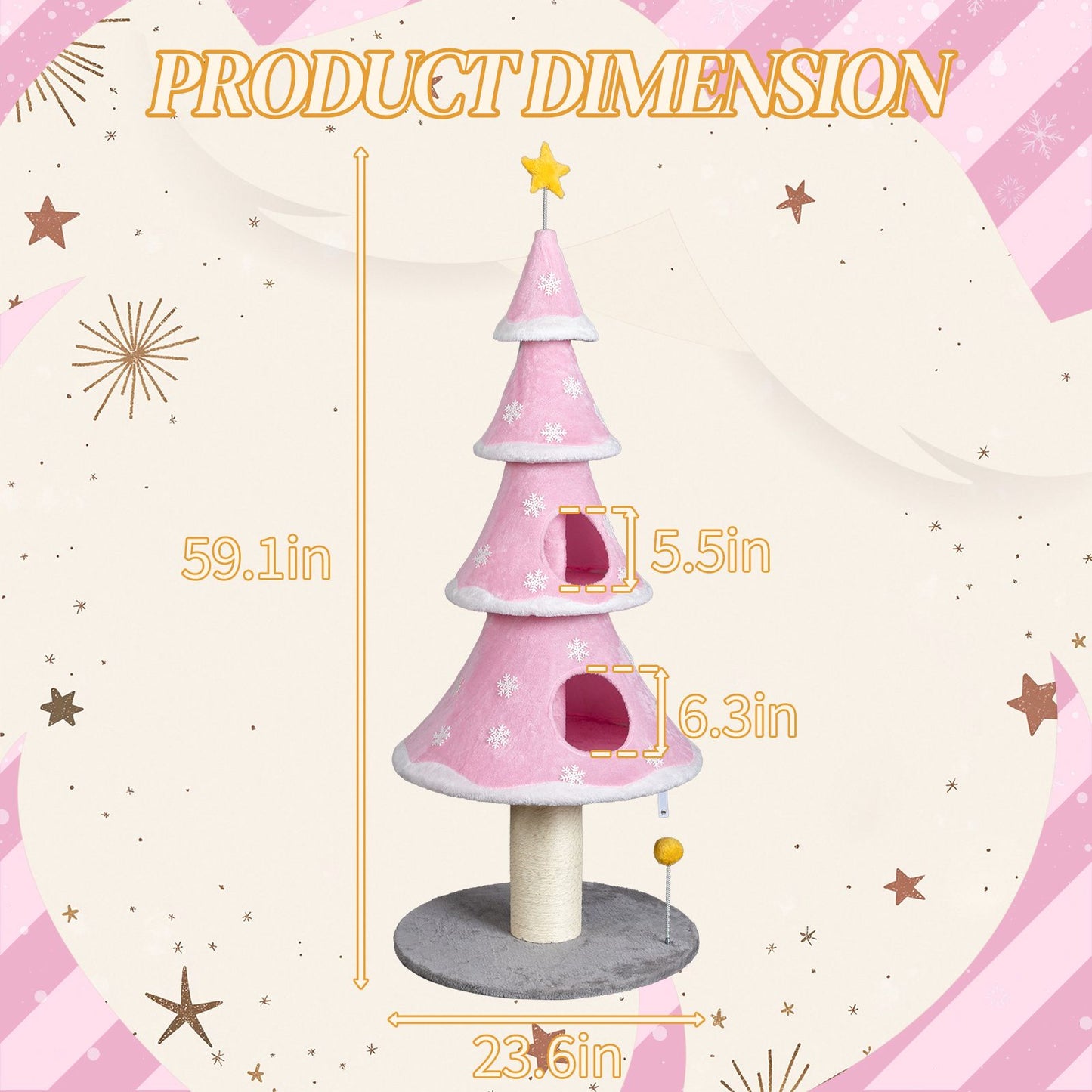 59in Large Tall Christmas Tree Cat Tower with 2 Cat Condos &
