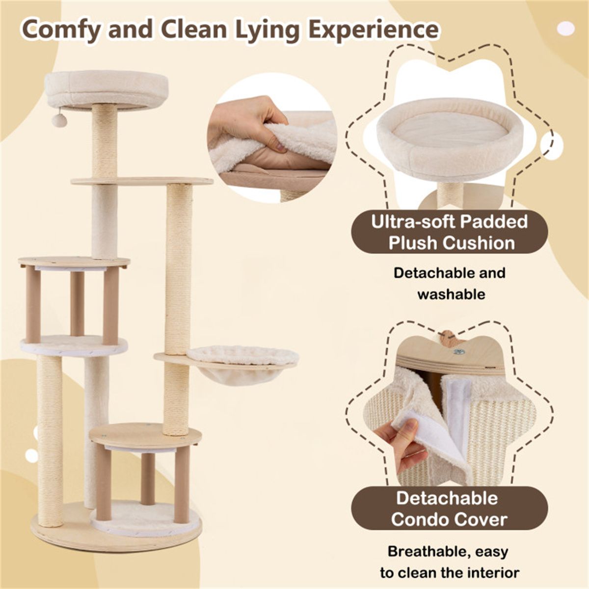 Inch Tall Wooden Cat Tree Multi-Level Cat Tower with Sisal