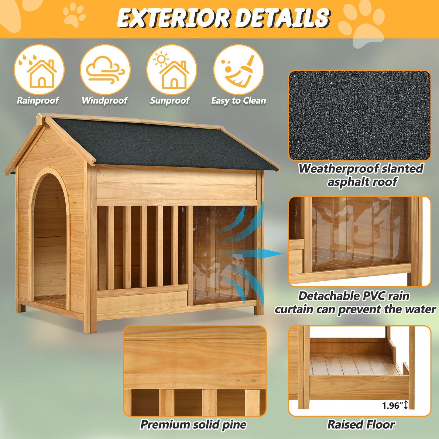 60.2" Large Outdoor Dog House with Insulated Liner for Winter