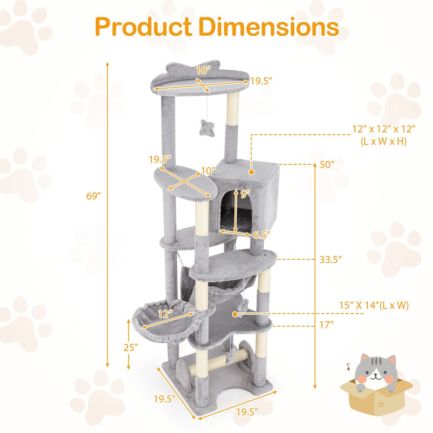 Inch Multi-Level Cat Tree with Top Perch and Cozy Condo