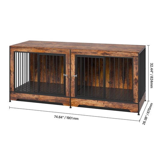 75" Dog Crate Furniture for 2 Dogs, Extra Large Double Dog Crate