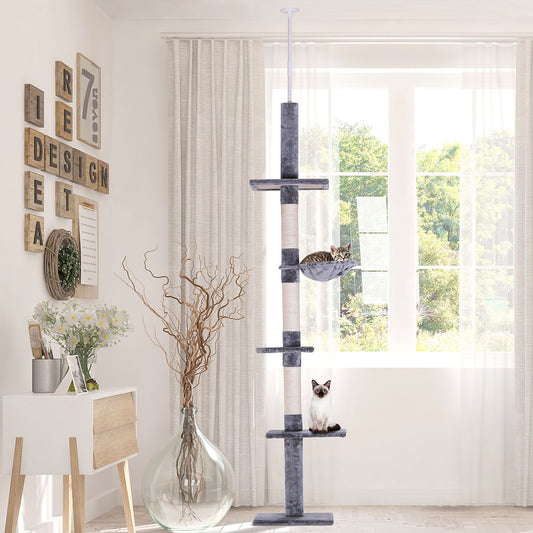 8.5' Adjustable Height Floor-to-Ceiling Vertical Cat Tree, 5 Level