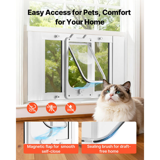 Cat Door for Window, Adjustable to Fit Window Width 27, 4 Secure