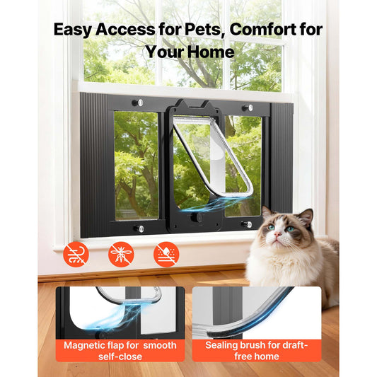 Cat Door for Window, Adjustable to Fit Window Width 31, 4 Secure