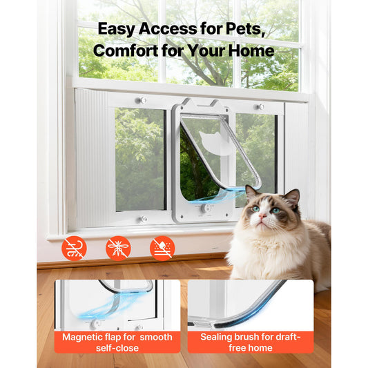 Cat Door for Window, Adjustable to Fit Window Width 31, 4 Secure