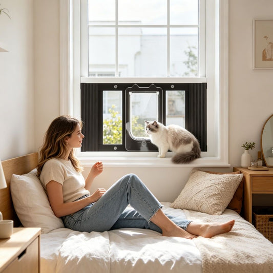 Cat Door for Window with Adjustable Length for Indoor