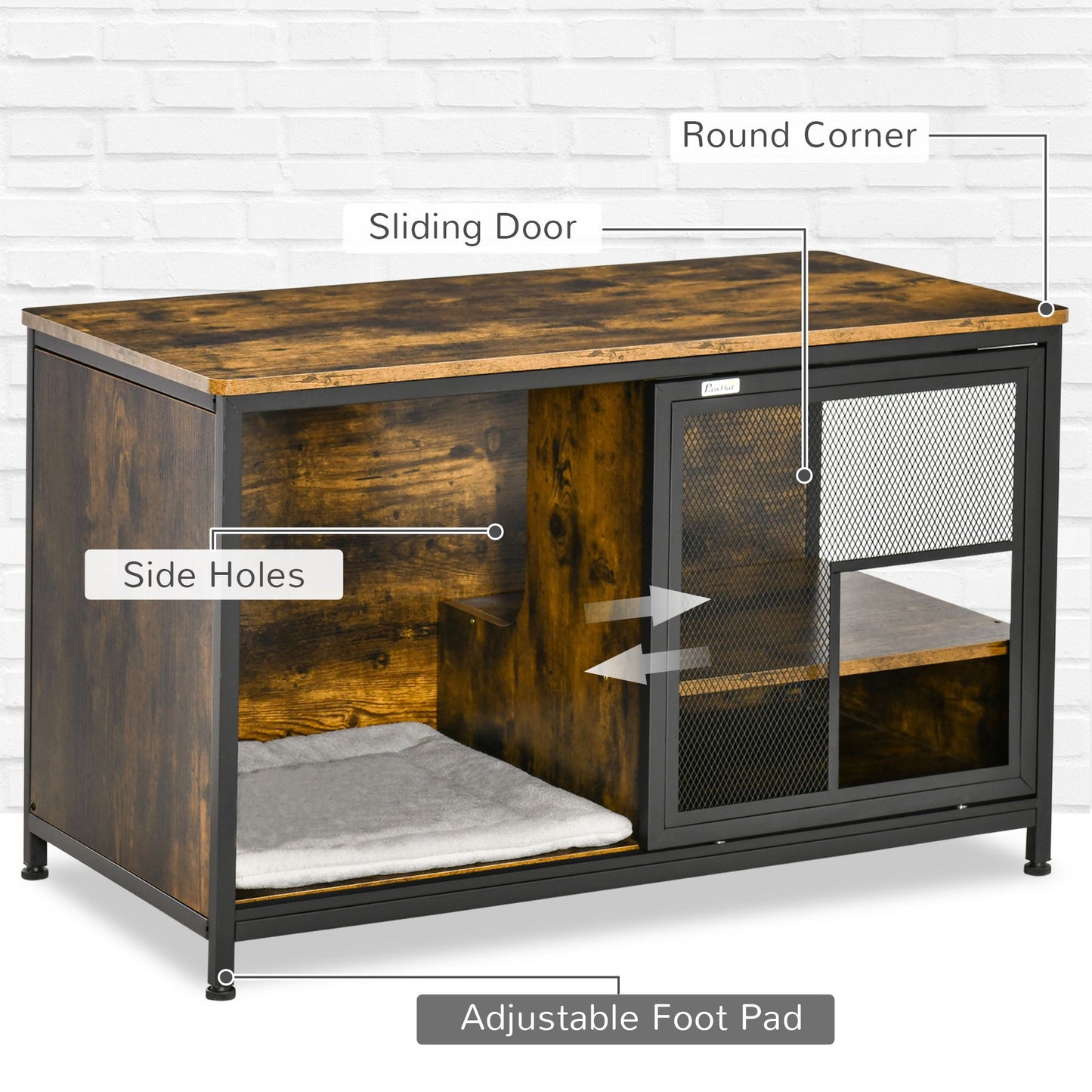 Cat Kennel End Table with Cushion Sliding Doors Wood Steel