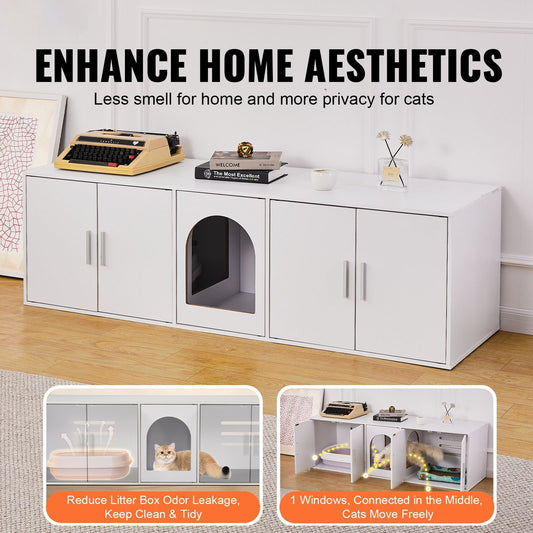 Cat Litter Box Enclosure for 2 Cats, Litter Box Furniture Hidden