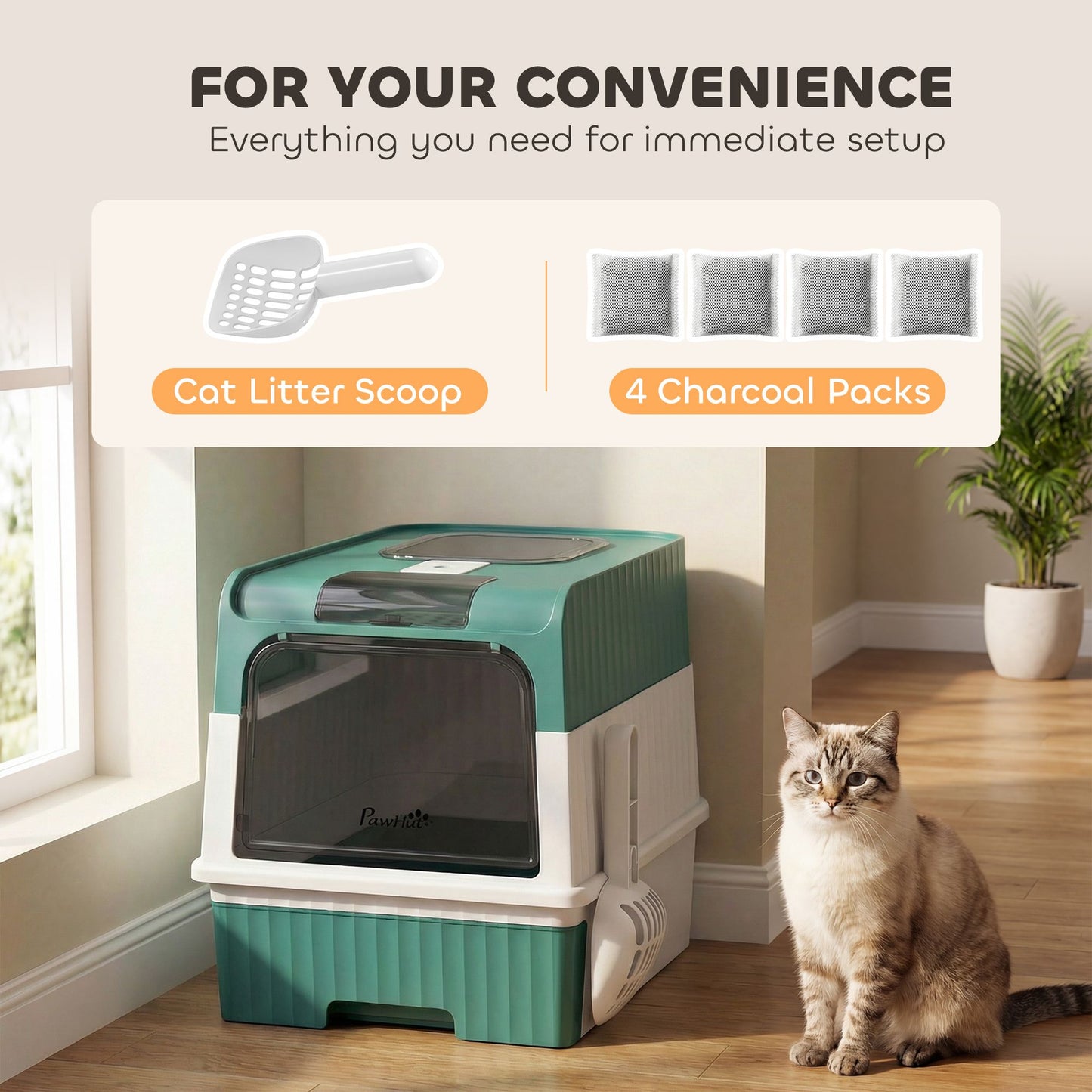 Cat Litter Box Hooded Cat Litter Tray with Drawer Pan Front Entry &