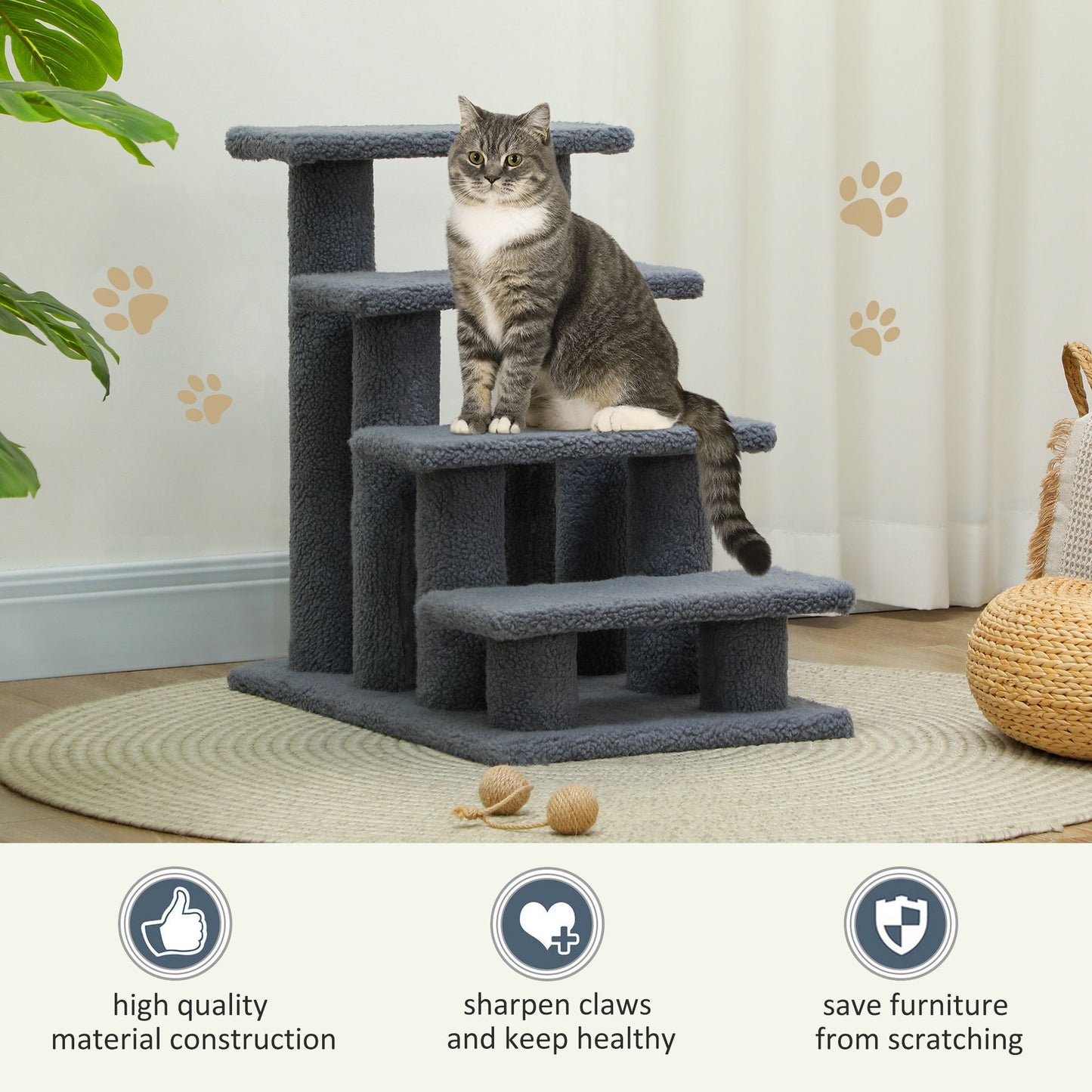 Cat Scratching Post 25 4-Step Carpeted Pet Stairs High Beds Sofas
