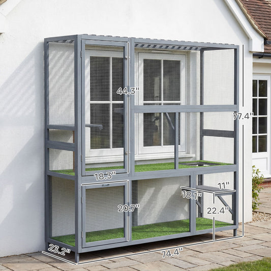 Catio Outdoor Cat Enclosure, 77" H Wooden Cat House