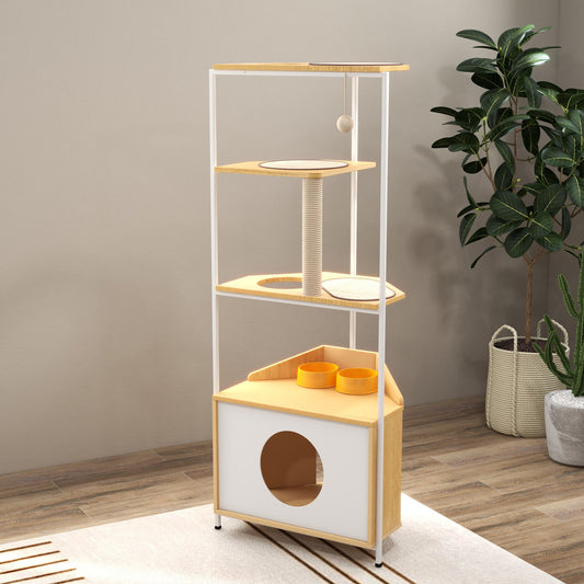 Corner Cat Tower Tree with Scratching Post, Climbing Platforms