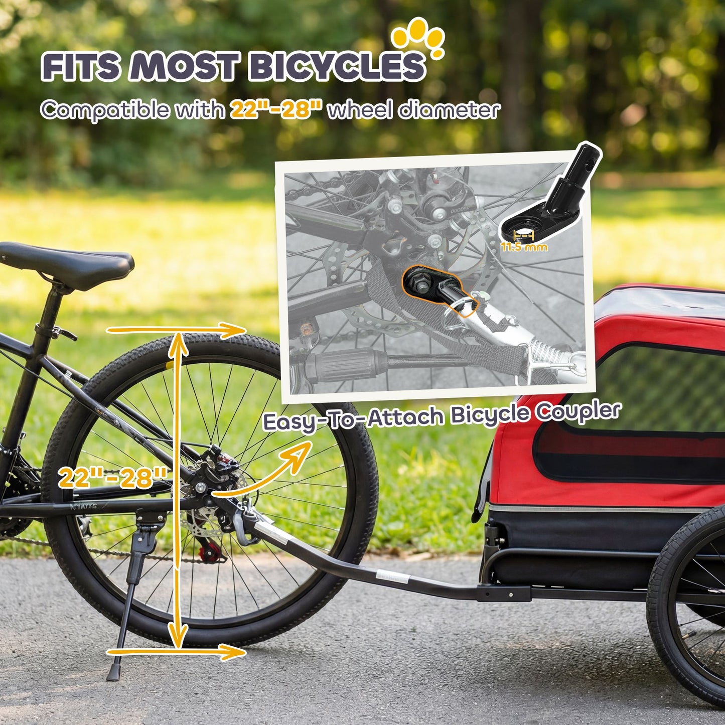 Dog Bike Trailer for Small & Medium Dogs, Universal Bicycle