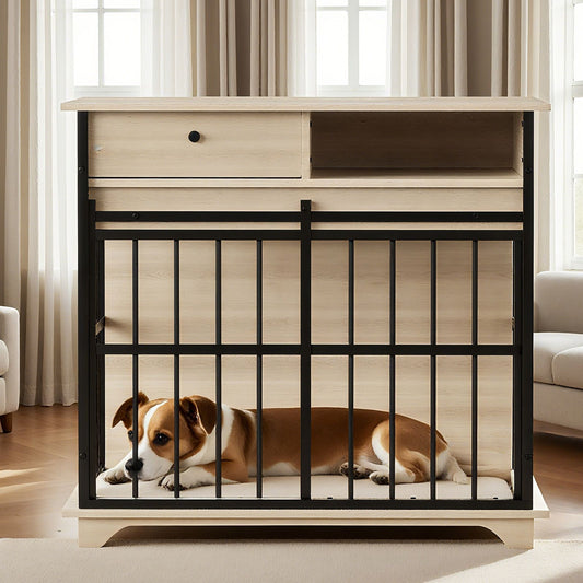 Dog Crate Furniture, Large Dog Cage Furniture with Tray for Medium