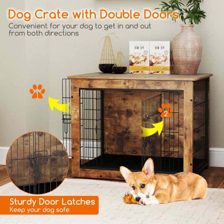 Dog Crate Furniture with Cushion and Double Doors for Small/Medium