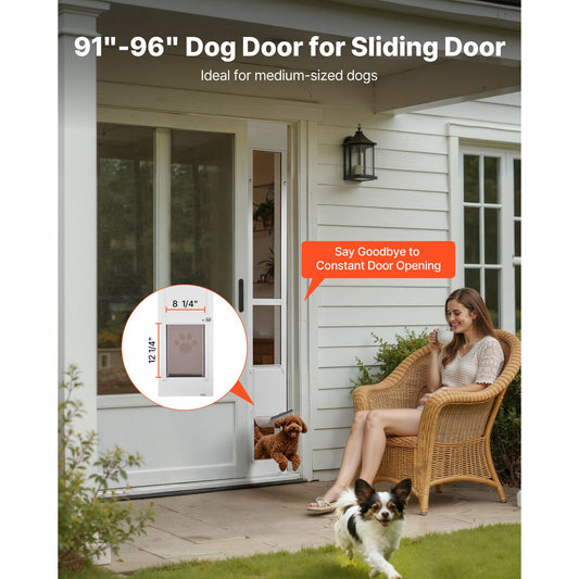 Dog Door for Sliding Glass Door, 91 to 96 in Adjustable Height