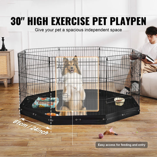Dog Playpen, 8 Pcs 30 W Panels Foldable Metal Pet Exercise Pen, Dog