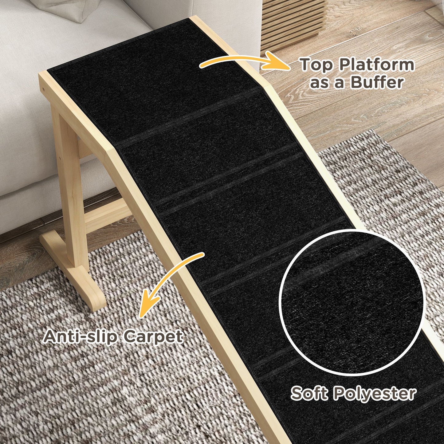 Dog Ramp Pet Ramp for Bed, Non-Slip Carpet, Top Platform, 74 X 25"