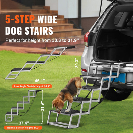 Dog Stair for Cars, Wide 5-Step Dog Car Steps, Folding Dog Car Ramp