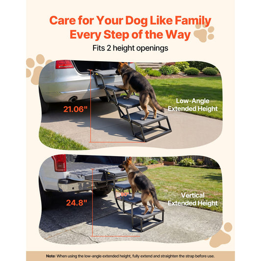 Dog Stairs for Car, 4 Steps Extra Wide Foldable Dog Ramp